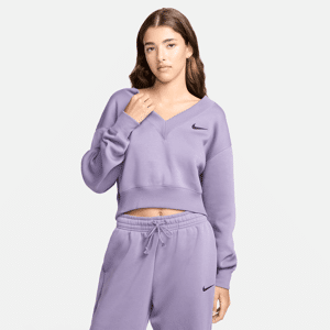 Nike Sportswear Phoenix Fleece Crop Top mit V-Ausschnitt für Damen - Lila - M (EU 40-42)