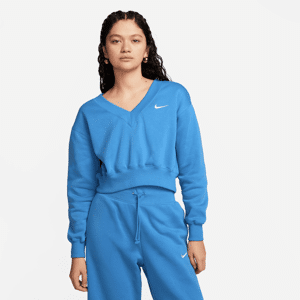 Nike Sportswear Phoenix Fleece Crop Top mit V-Ausschnitt für Damen - Blau - XL (EU 48-50)