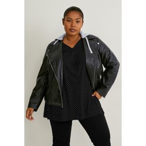 C&A Bikerjacke mit Kapuze-Lederimitat, Schwarz, Größe: 56 Weiblich