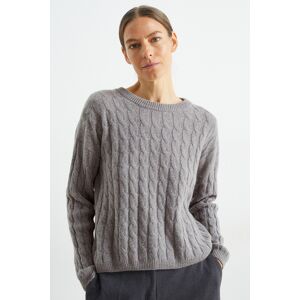 C&A Kaschmir-Pullover-Zopfmuster, Grau, Größe: L Weiblich