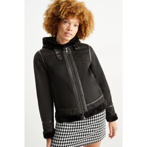 C&A Faux Shearling Jacke mit Kapuze-Velourslederimitat, Schwarz, Größe: 48 Weiblich