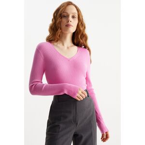C&A Basic-Pullover mit V-Ausschnitt-gerippt, Pink, Größe: L Weiblich