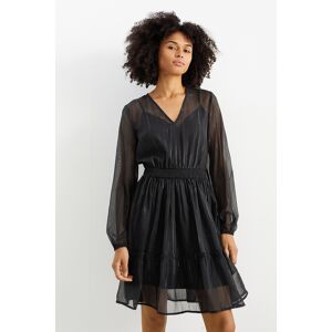 C&A Fit & Flare Kleid mit V-Ausschnitt, Schwarz, Größe: 38 Weiblich