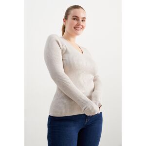 C&A Basic-Pullover mit V-Ausschnitt-gerippt, Beige, Größe: XL Weiblich