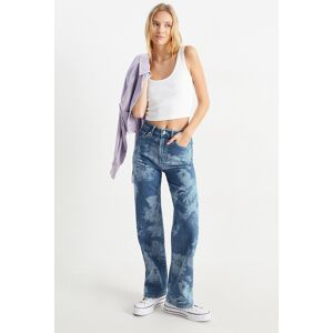 C&A CLOCKHOUSE-Loose Fit Jeans-High Waist-geblümt, Blau, Größe: 38 Weiblich