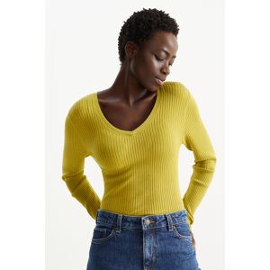 C&A Basic-Pullover mit V-Ausschnitt-gerippt, Gelb, Größe: 2XL Weiblich