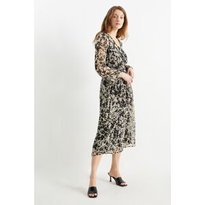 C&A Fit & Flare Kleid mit V Ausschnitt-geblümt, Schwarz, Größe: 42 Weiblich