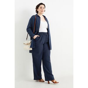 C&A Stoffhose-Mid Waist-Wide Leg-Leinen-Mix, Blau, Größe: 56 Weiblich