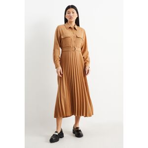 C&A Blusenkleid mit Gürtel-plissiert, Beige, Größe: 48 Weiblich