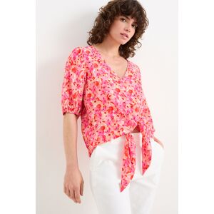 C&A Bluse mit Knotendetail-geblümt, Pink, Größe: 46 Weiblich