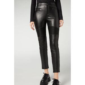 Calzedonia Thermo Skinny Biker-Leggings in Lederoptik Frau Schwarz Größe XL