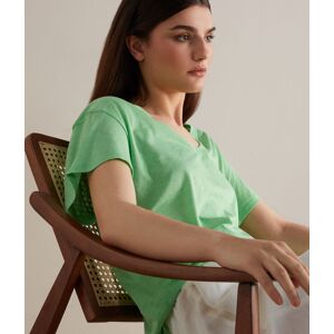 Falconeri T-Shirt mit V-Ausschnitt aus Fresh Seide Frau Apfelgrün Größe L