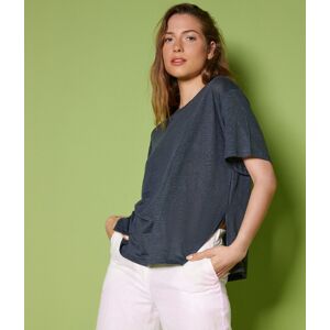 Falconeri T-Shirt mit Rundhalsausschnitt aus Leinen mit Stricksaum Frau Blau Größe XS
