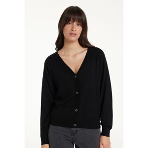 Tezenis Langarm-Cardigan aus Wolle mit Knöpfen Frau Schwarz Größe M