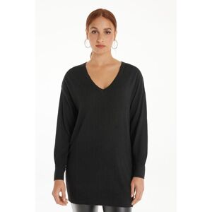 Tezenis Mittelschwerer Pullover mit langen Ärmeln, V-Ausschnitt und Wolle Frau Schwarz Größe M