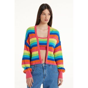 Tezenis Kurzer Langarm-Cardigan mit Streifen aus Baumwolle in Fully-fashioned-Verarbeitung Frau Multifarben Größe M