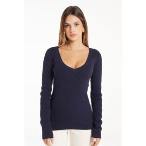 Tezenis Gerippter Pullover mit langen Ärmeln mit V-Ausschnitt Frau Blau Größe L