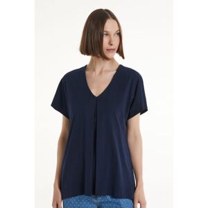 Tezenis Baumwoll-T-Shirt mit V-Ausschnitt und Abnäher Frau Blau Größe S