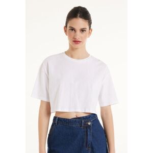 Tezenis Kurzes Baumwoll-T-Shirt mit Rundhalsausschnitt und Boxy-Passform Frau Weiß Größe L
