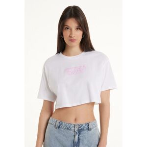 Tezenis Kurzes Baumwoll-T-Shirt mit Rundhalsausschnitt und Boxy-Passform Frau Aufdruck Größe S