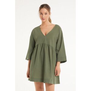 Tezenis Kurzes, weites Kleid mit 3/4-Ärmeln aus 100 % superleichter Baumwolle Frau Grün Größe S