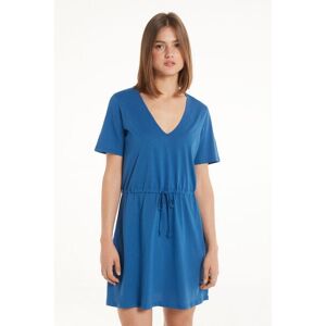 Tezenis Kurzes Kleid mit halblangen Ärmeln und V-Ausschnitt aus Baumwolle Frau Blau Größe S
