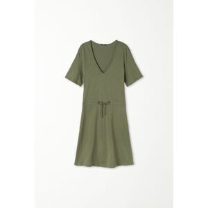 Tezenis Kurzes Kleid mit halblangen Ärmeln und V-Ausschnitt aus Baumwolle Frau Grün Größe S