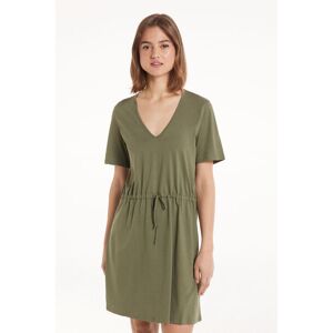 Tezenis Kurzes Kleid mit halblangen Ärmeln und V-Ausschnitt aus Baumwolle Frau Grün Größe M