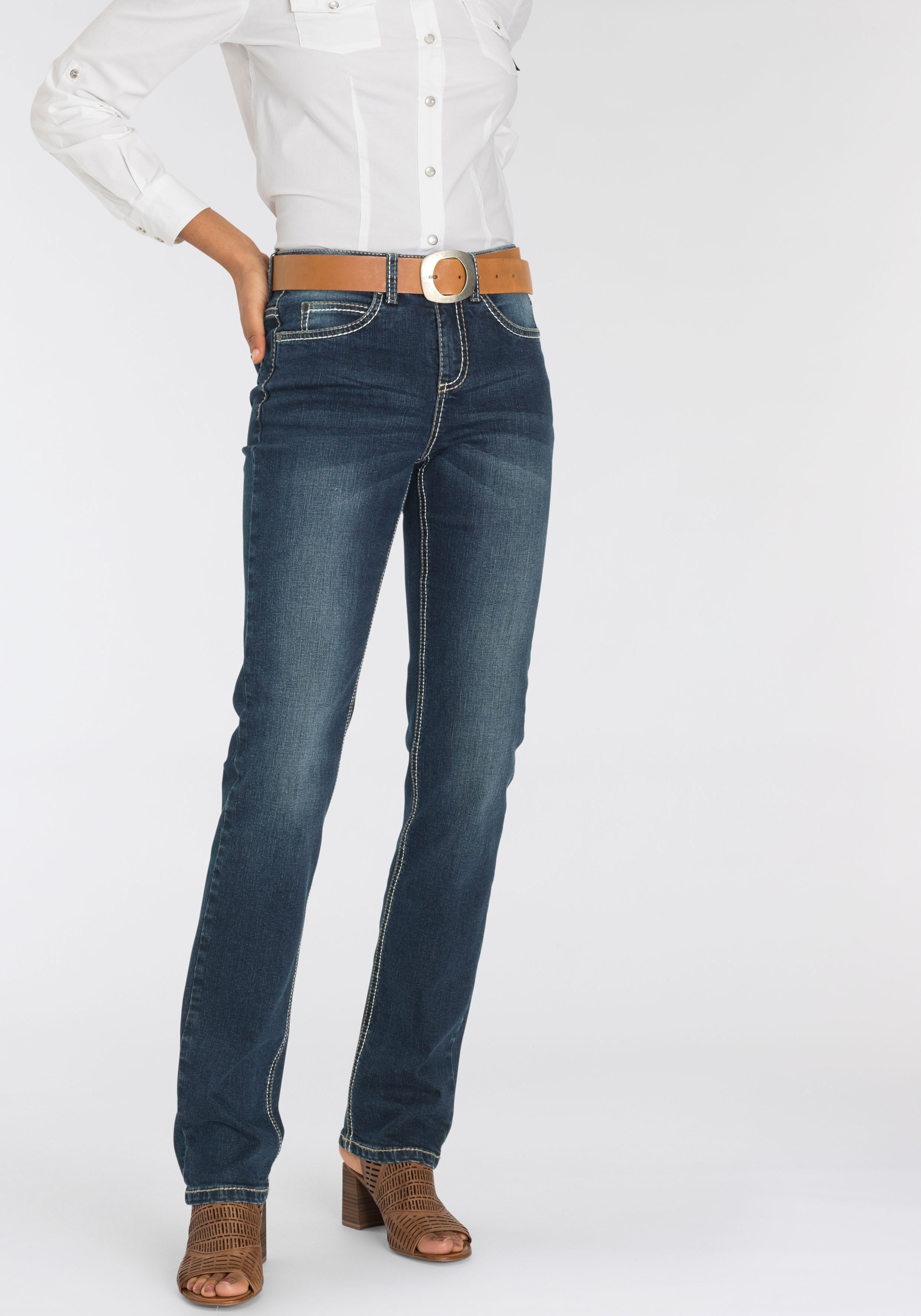 Arizona Gerade Jeans »Comfort-Fit«, High Waist mit Kontrastnähten blau  17 18 19 20 21 22 23 24 25 72 76 80 84 88 92 96 100