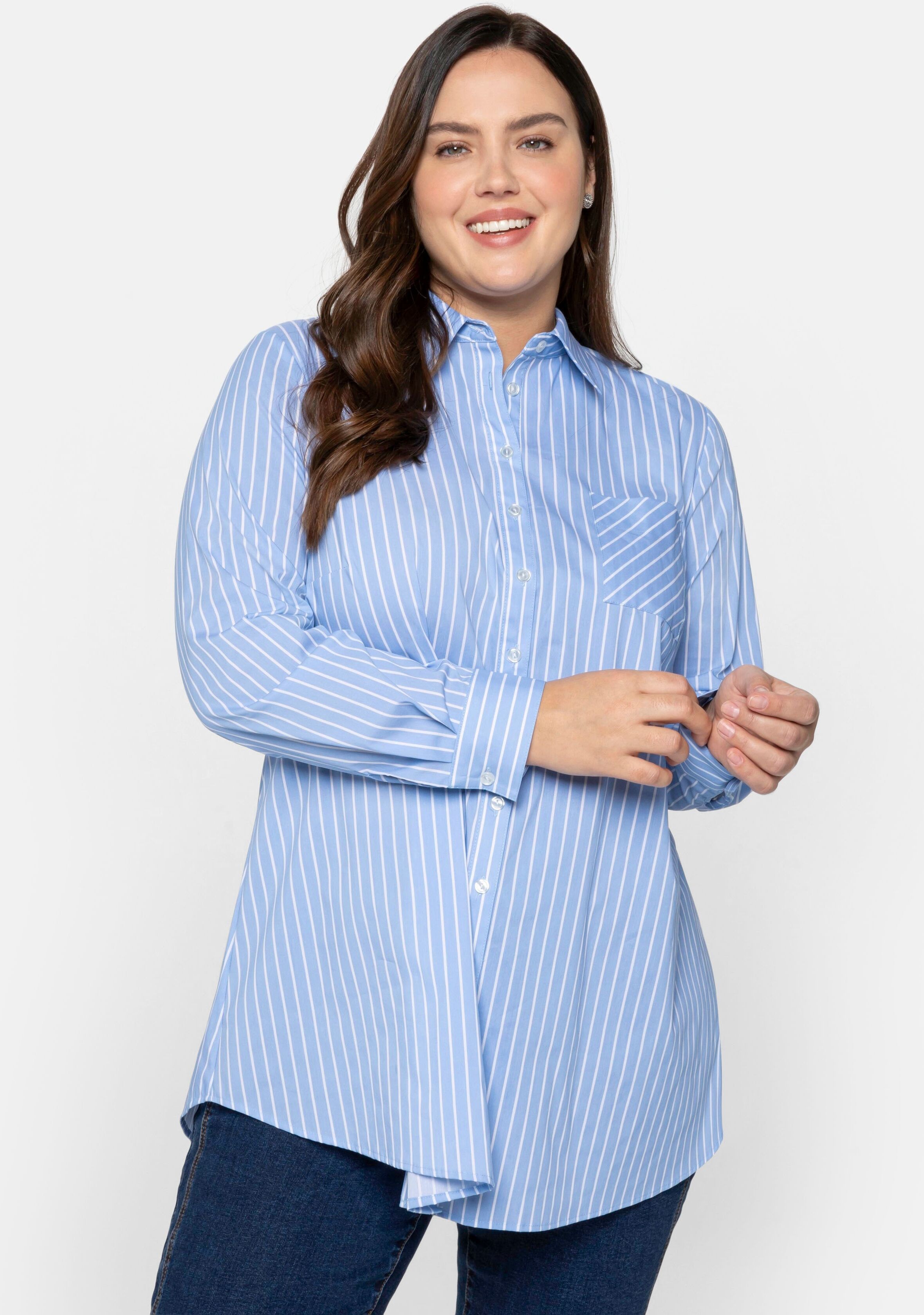 Sheego Longbluse, mit gerundetem Saum blau  40 42 44 46 48 50 52 54 56 58