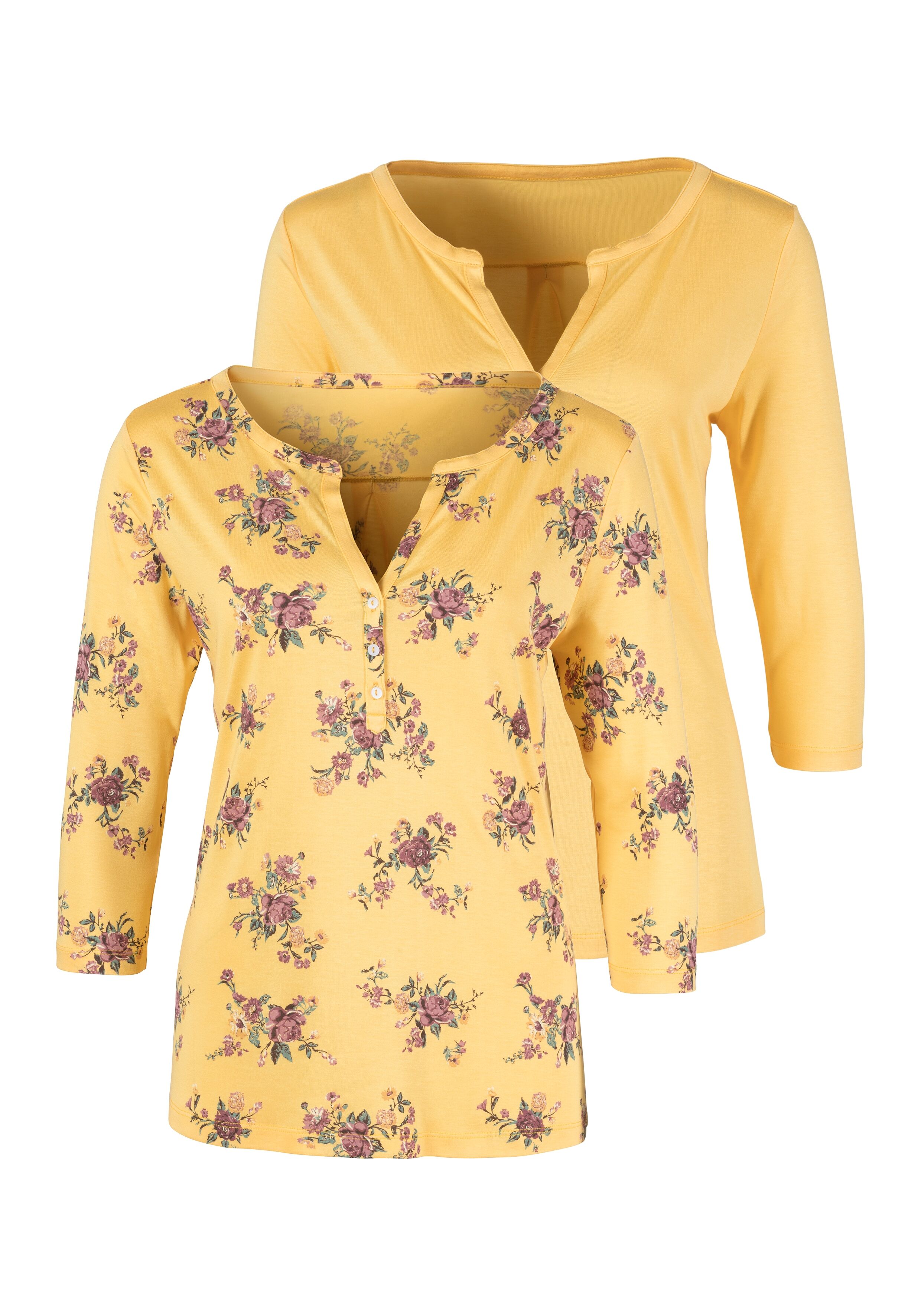 LASCANA 3/4-Arm-Shirt, (2er-Pack), in modischer Blusenoptik gelb Größe 32/34 36/38 40/42 44/46 48/50