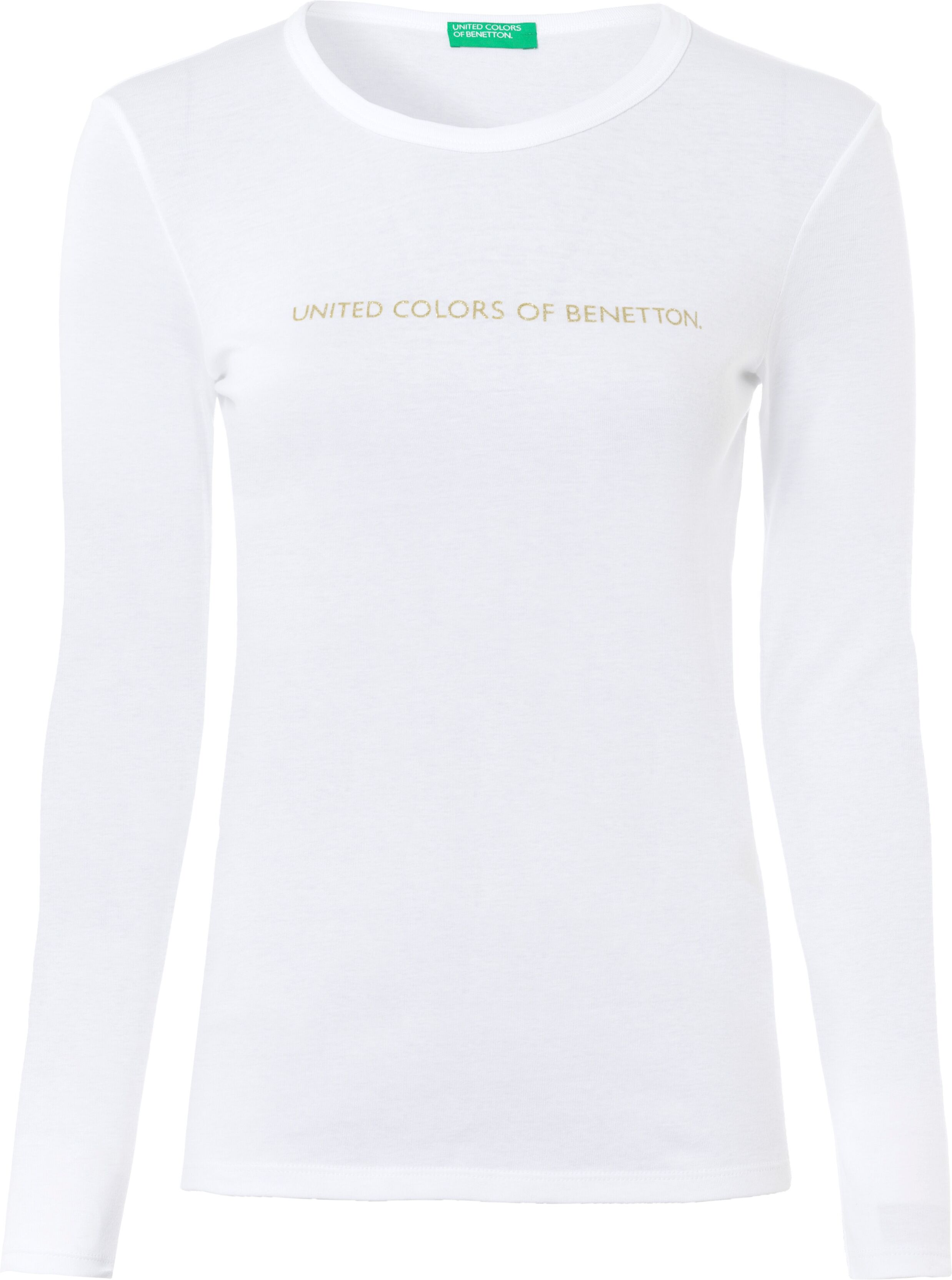 United Colors of Benetton Langarmshirt, mit Glitzer-Print vorn weiss Größe L (40) M (38) S (36) XL (42) XS (34)