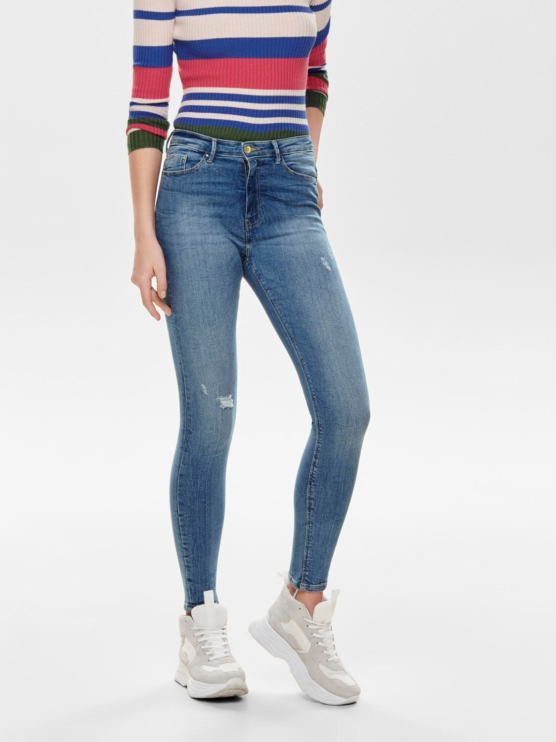 Only High-waist-Jeans »ONLPAOLA«, mit leichten Destroyed Effekten blau Größe L M S XL XS