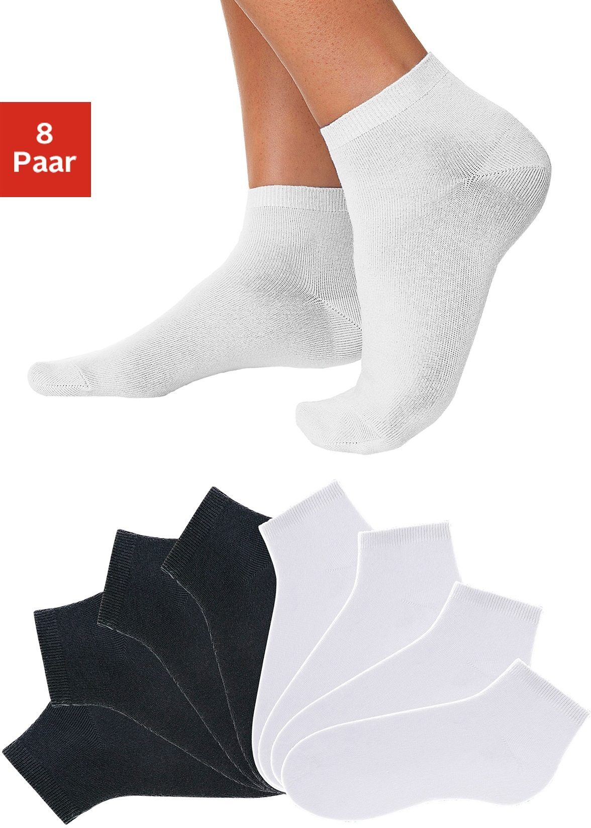 Go in Kurzsocken, (8 Paar), uni in Basic Farben schwarz Größe 35-38 39-42 43-46