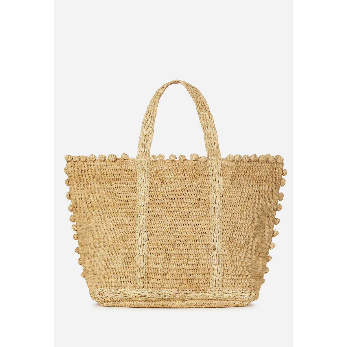 VANESSA BRUNO Mittelgrosser Shopper, Raphiabast mit kleinen Pompons BEIGE