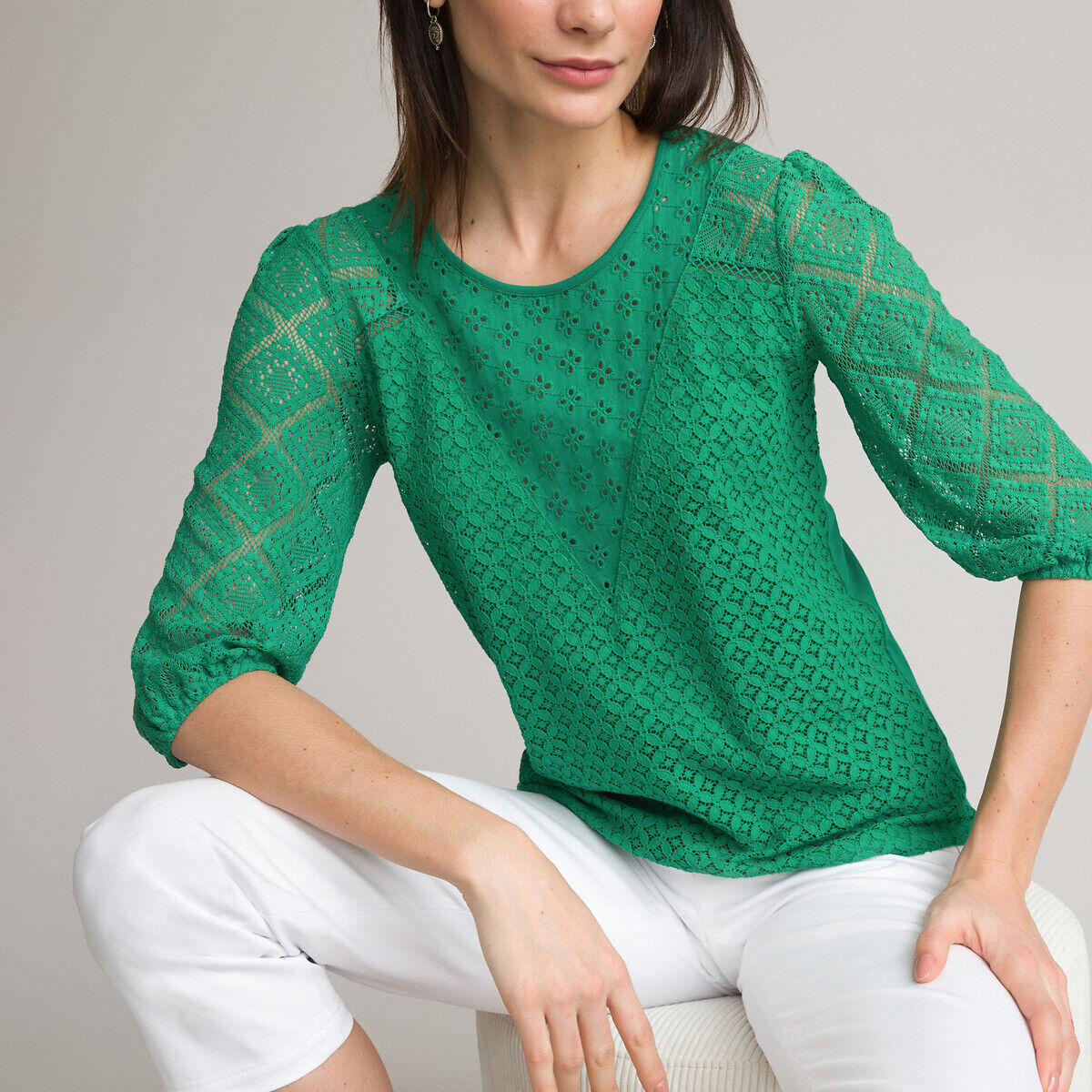 ANNE WEYBURN Shirt aus Baumwolle & Modal, 3/4-Ärmel GRÜN