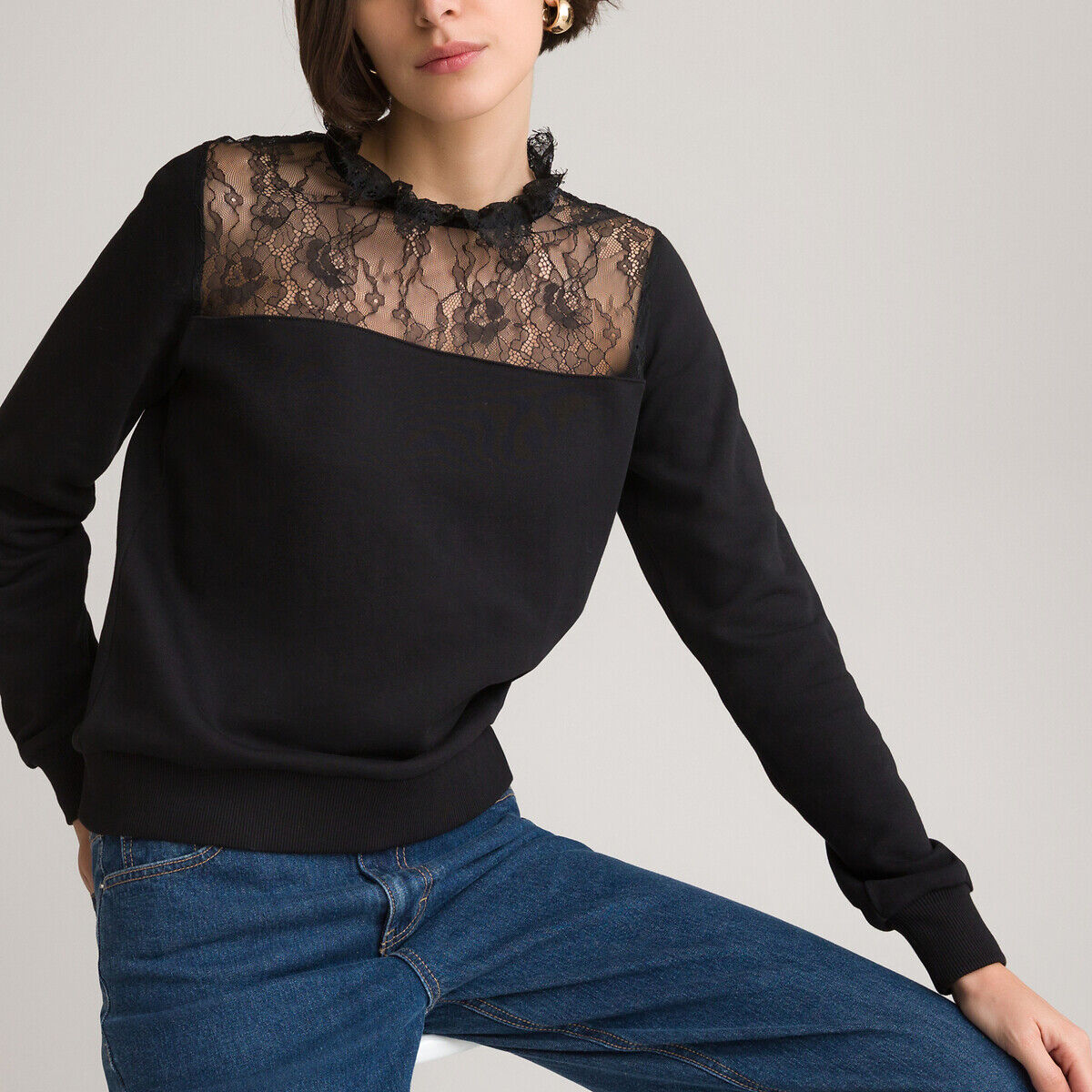 LA REDOUTE COLLECTIONS Sweatshirt mit Stehkragen, Material-Mix SCHWARZ