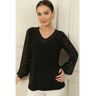 By Saygı V-Neck Sleeve Spread Pearls Blouse L female