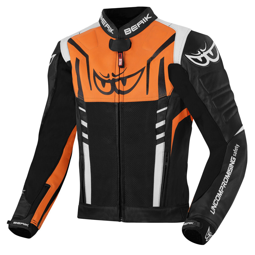 Berik Striper Motorcycle Leather Jacket Motocyklová kožená bunda 60 Černá Bílá Oranžová