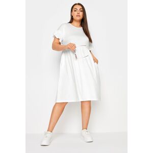 Yours – Gesmoktes Kleid In Weiß Mit Rüschenärmeln, Große Größen Für Damen, Yours 58-60