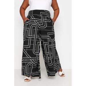 Yours – Geraffte Hose In Schwarz Mit Abstraktem Print Und Weitem Bein, Große Größen Für Damen, Yours 58-60