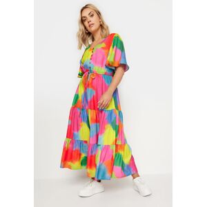 Yours – Maxikleid In Rosa Und Regenbogenfarben Mit Verschwommenem Print, Große Größen Für Damen, Yours 58-60