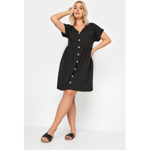 Yours – Gesmoktes Kleid In Schwarz Mit Knopf Vorne, Große Größen Für Damen, Yours 58-60