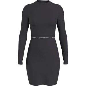 Jerseykleid CALVIN KLEIN JEANS "LOGO ELASTIC MILANO LS DRESS" Gr. XXL (44), N-Gr, schwarz (ck black) Damen Kleider Freizeitkleider