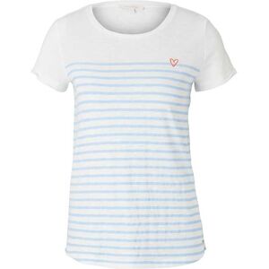 TOM TAILOR DENIM Damen Gestreiftes T-Shirt mit kleiner Stickerei, blau, Streifenmuster, Gr. M