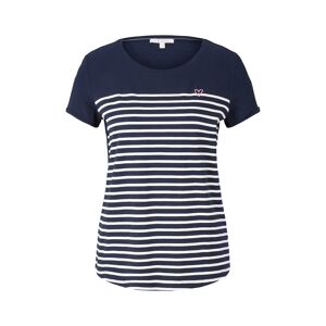 TOM TAILOR DENIM Damen Gestreiftes T-Shirt mit kleiner Stickerei, blau, Streifenmuster, Gr. XS