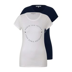 TOM TAILOR DENIM Damen Basic T-Shirt im Doppelpack mit Logoprint, blau, Logo Print, Gr. XS
