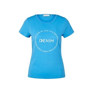 TOM TAILOR DENIM Damen T-Shirt mit Logo Print, blau, Logo Print, Gr. S