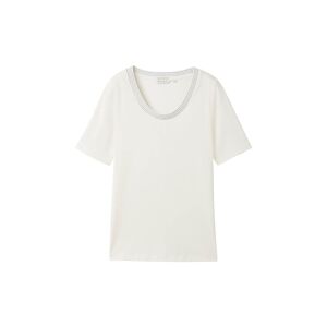 TOM TAILOR Damen Gestreiftes T-Shirt mit Bio-Baumwolle, weiß, Gr. XL