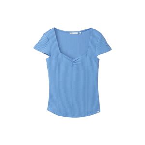 TOM TAILOR DENIM Damen T-Shirt mit feiner Raffung, blau, Uni, Gr. S
